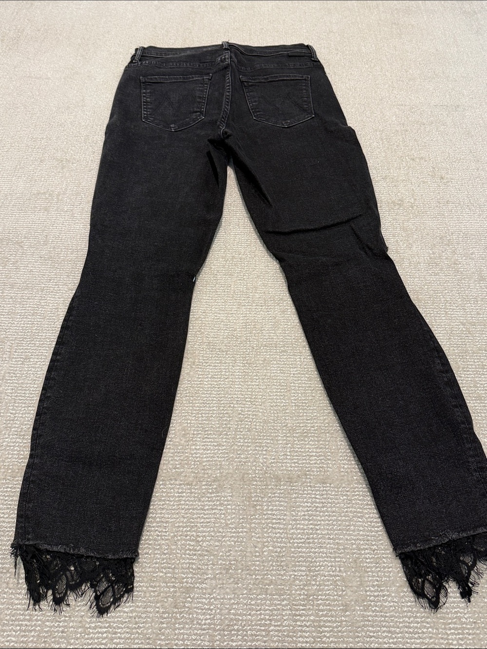 MOTHER Black Ankle Fray Jeans with Lace Hem - Picture 6 of 8